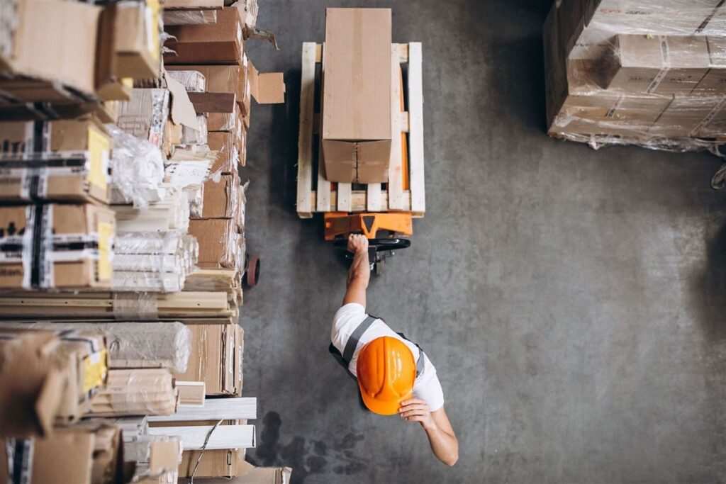 Young man working at a warehouse